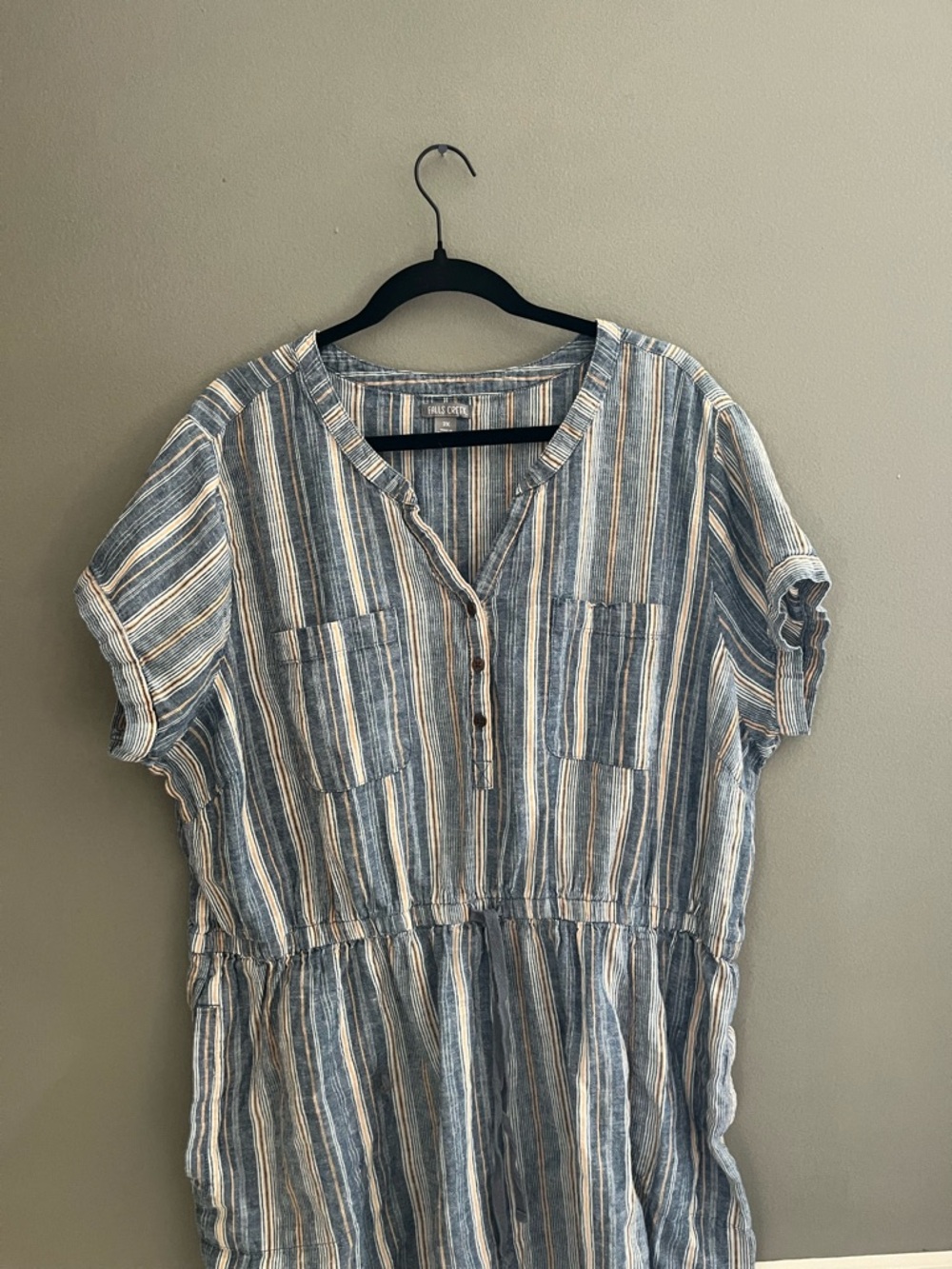 Linen and Cotton 3X Mini Dress Falls Creek Multicolor Vertical Stripe Pockets - Picture 3 of 10
